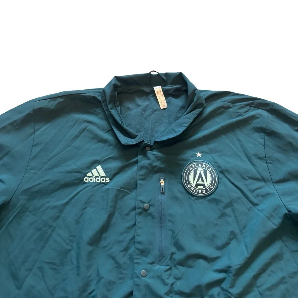 Adidas‎ Atlanta United FC Mens 2XL Teal Green Fleece Lined Snap Coach Jacket